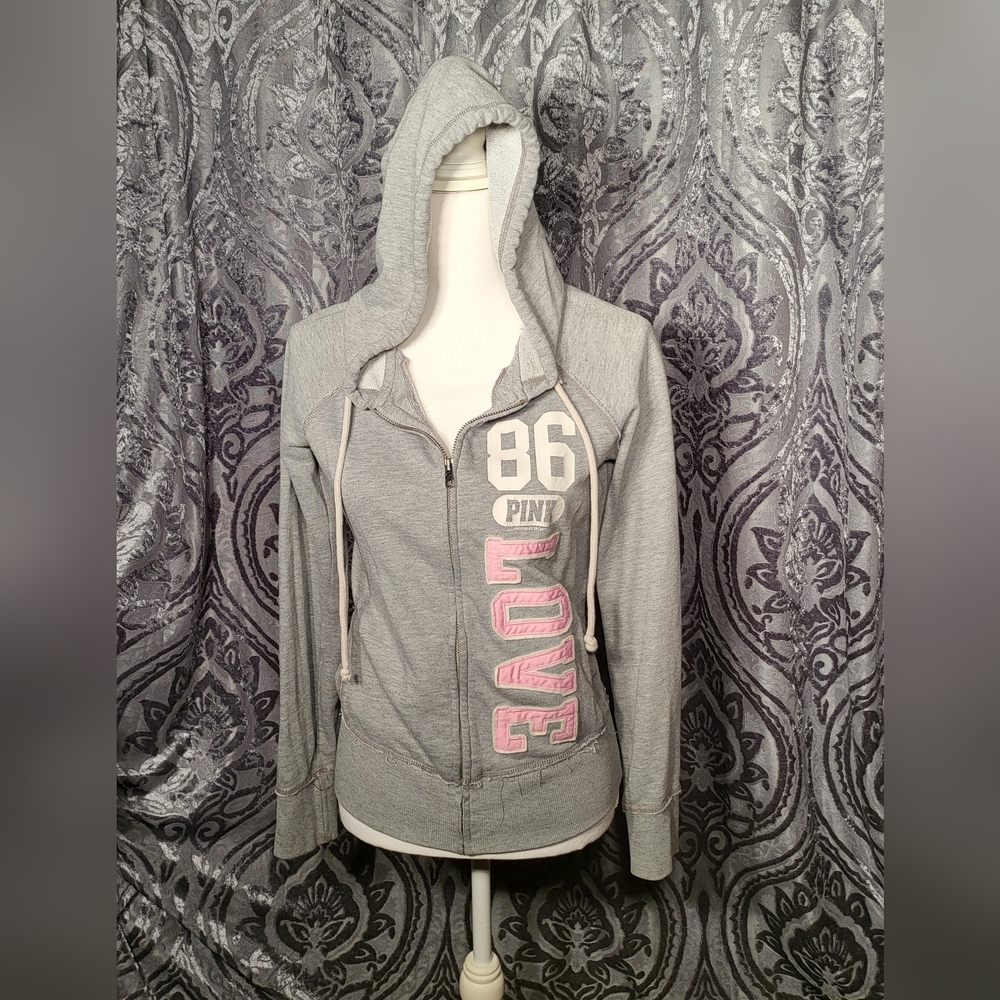 Gray Hoodie with Pink Love Graphic